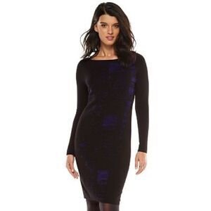 Elie Tahari for DesigNation- Women’s Black Blue Chenille Sheath Dress, Size L